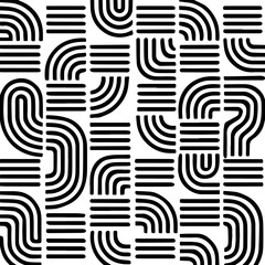 Abstract black and white geometric pattern with curved lines