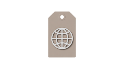Beige product tag with globe icon isolated on a transparent background