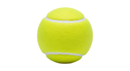Bright yellow tennis ball with white stripes on transparent background