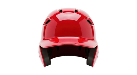 Red protective baseball helmet with ventilation holes on transparent background