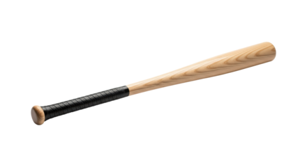 Wooden baseball bat with black grip on transparent background