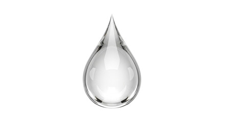 A single clear water droplet suspended against a black background