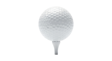 White textured golf ball on tee with transparent background