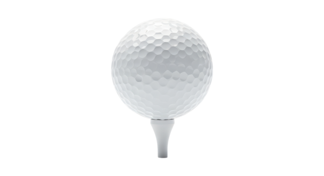White textured golf ball on tee with transparent background