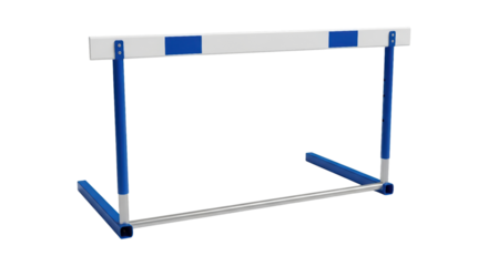 Athletic training equipment: blue and white hurdle on transparent background