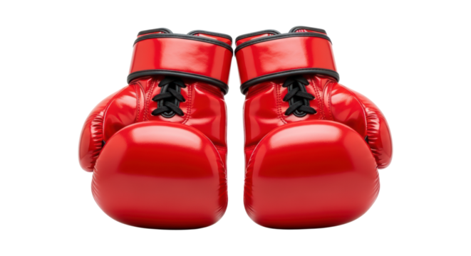Red boxing gloves with black accents reflecting sports equipment icon