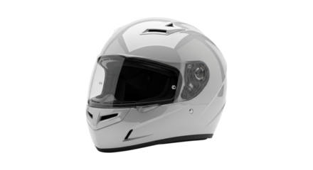 Sleek white motorcycle helmet with visor on transparent background