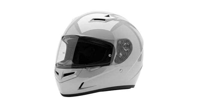 Sleek white motorcycle helmet with visor on transparent background