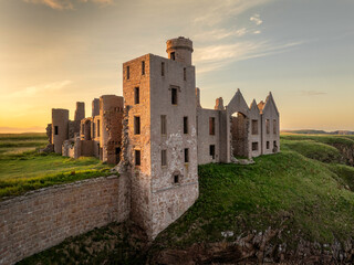 Slains Castle Scotland in late afternoon.