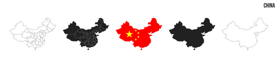 China map set. Map of China with flag.  Vector EPS 10