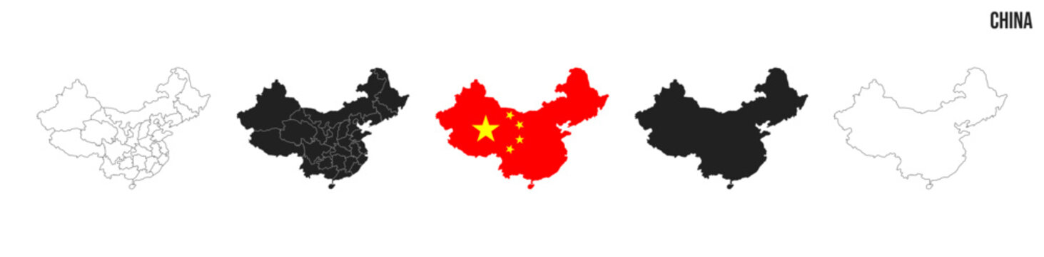 China map set. Map of China with flag.  Vector EPS 10