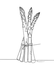 Simple line drawing of three asparagus spears tied together