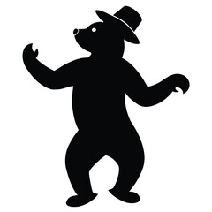 Obraz premium Black bear wearing hat dancing silhouette