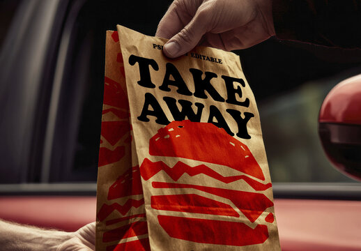 Takeaway Paper Bag Mockup in Hand