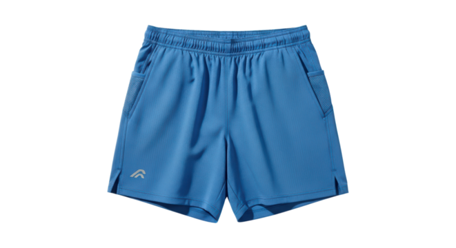 Blue athletic shorts with pockets on transparent background