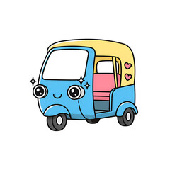 Fototapeta premium Adorable auto rickshaw with cute eyes, perfect for travel blogs, children's books, or whimsical branding. Fun transportation for creative projects.