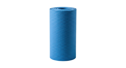 Blue yoga mat with textured surface on transparent background