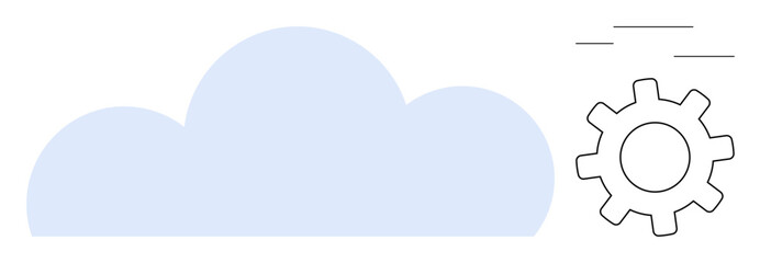 Cloud shape paired with gear symbolizing cloud computing, automation, and technology processes. Ideal for data storage, innovation, IT, teamwork, engineering digital transformation. Clean flat