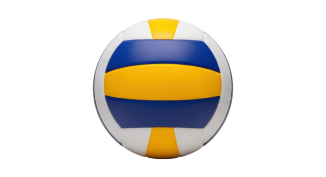 Colorful volleyball with blue, yellow, and white panels on transparent background
