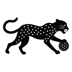 Fototapeta premium Black panther playing with spotted ball animal silhouette