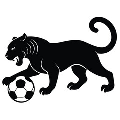Obraz premium Black panther with soccer ball football animal
