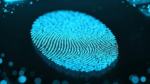 Glowing Digital Fingerprint on Dark Background Technology Concept