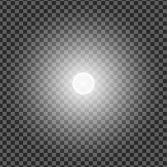 Round light source shines centrally creating a soft glow, isolated on a transparent background