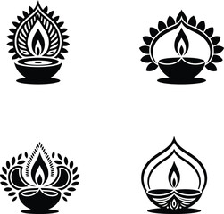 Four stylized diyas diwali lamps traditional indian festival celebration decorations
