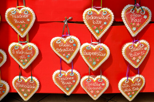 Vienna, Austria, Europe.Heart cookies written with German sentiments