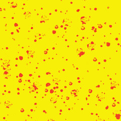 Bright yellow abstract background with red paint splatters for bold graphic design