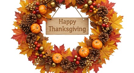 Elegant Thanksgiving Wreath with Pumpkins and Autumn Leaves for Festive Holiday Decor and Warm Greetings this Season of Gratitude and Harvest