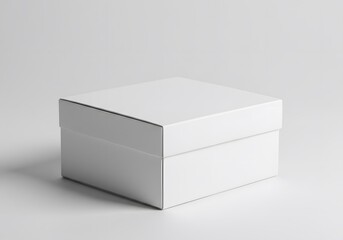 A pristine white box, simple and elegant. The minimalist design emphasizes the object's shape and form, showcasing a perfect square and clean lines.