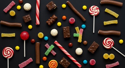 Sweeten your designs with a colorful candy chaos background, perfect for playful projects and tempting treats promotions, creating a joyful, vibrant vibe