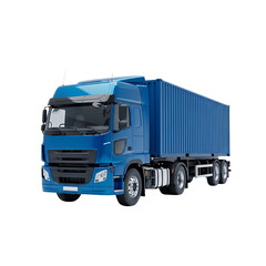 Delivery truck transporting cargo freight container fast