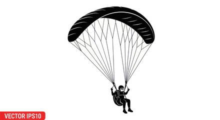 Silhouette of a Paraglider in Flight with Harness and Canopy. © wong