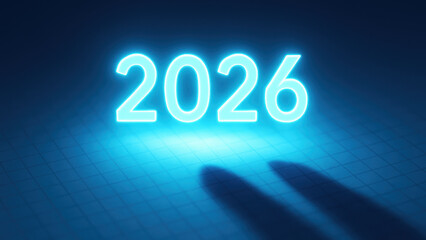 2026 neon numbers glowing over business grid imply growth target and goal for achievement in futuristic concept image inspiring ambition and progress