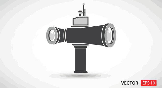 A dark grey vector illustration of a submarine periscope with dual eyepieces.