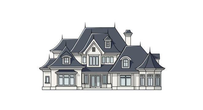 Elegant French Provincial Style Mansion with Mansard Roof and Dormer Windows.