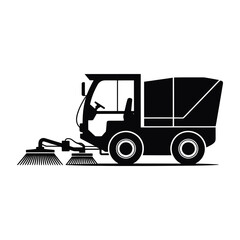 Silhouette of a street sweeper truck with brushes