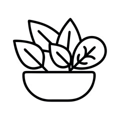 Simple outline icon of fresh spinach leaves growing in a bowl