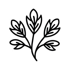 Simple hand drawn outline of a delicate plant branch with three leafy sprouts