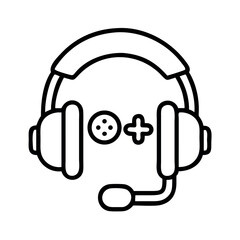 Stylized outline icon of gaming headphones with microphone and controller buttons
