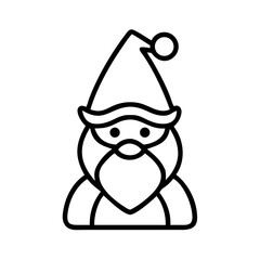 Simple line drawing of a festive gnome wearing a pointed hat and a long beard