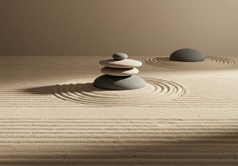 枯山水の砂紋と石