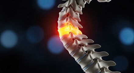 Detailed 3D rendering of human cervical spine C2 vertebra highlighted