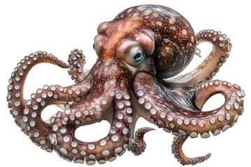 Obraz premium Close up view of an octopus head showing unique textures and features, captured in a tranquil underwater setting