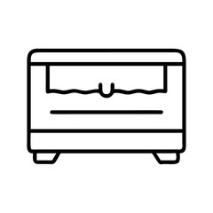 Simple line art icon of a modern electric fireplace with realistic flame effect