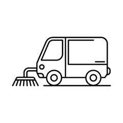 Line art icon of a street sweeper truck cleaning the road