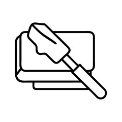 Simple line art icon of a sponge and a scrub brush for cleaning tasks