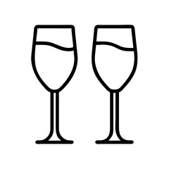 Two elegant wine glasses filled with a light colored beverage on a white background